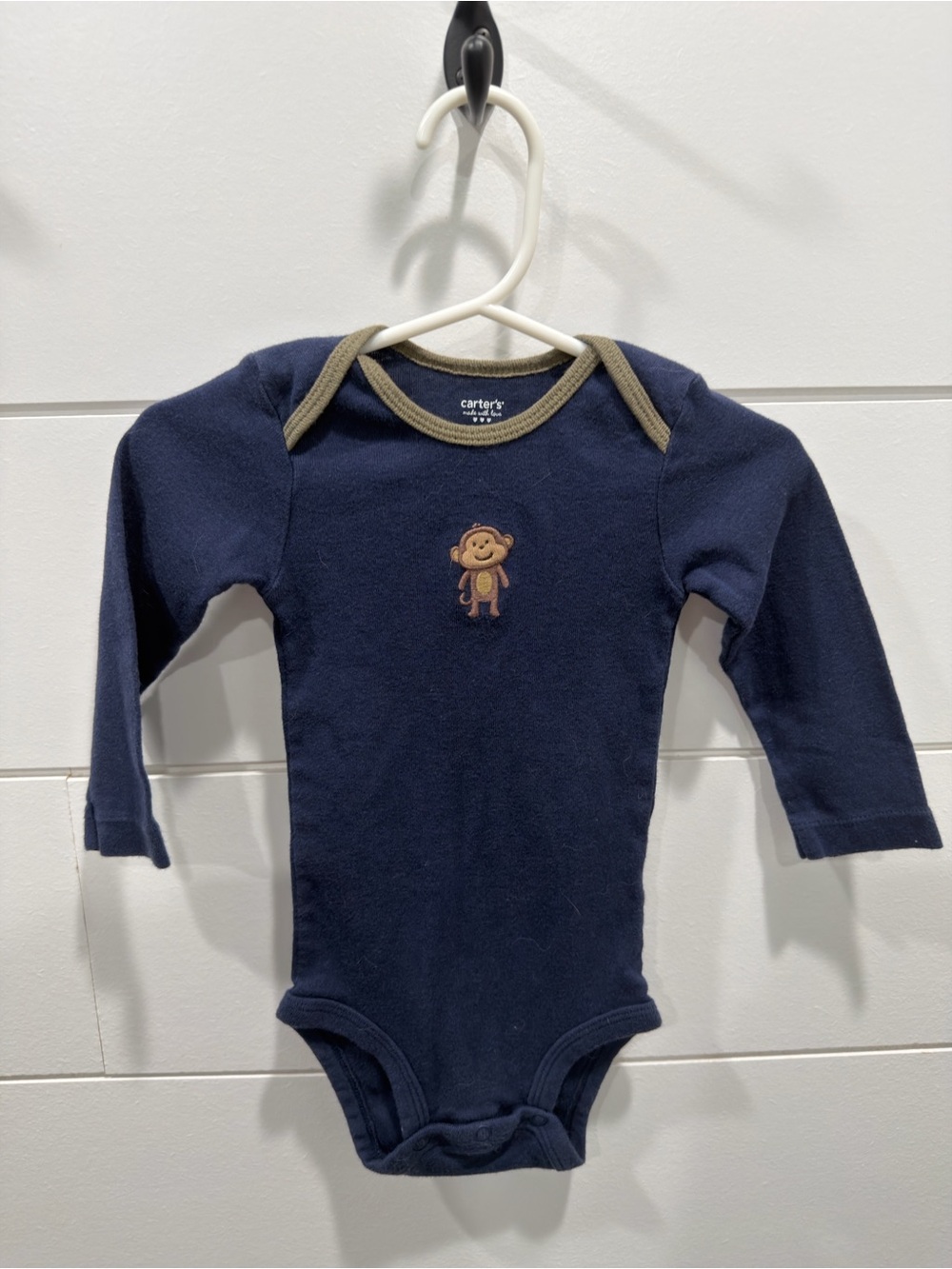 Carter's Navy Blue Long-Sleeve One-Piece with Monkey Appliqué